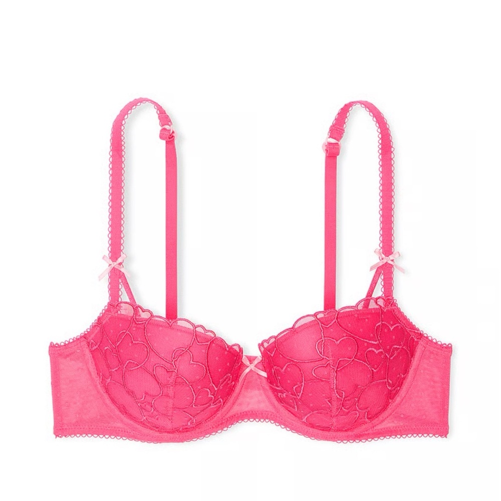 Victoria’s Secret Pink Wink Push Up Balconette Heart Embroidery Set 32b Small